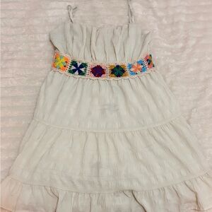White Dress with Colorful Crochet Belt